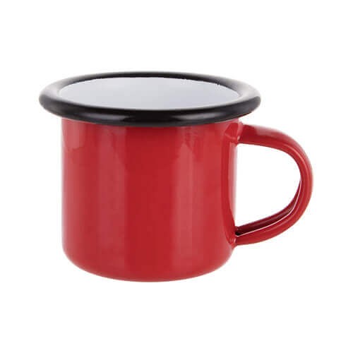 100 ml enamelled mug red with black edge lining for thermo-transfer printing