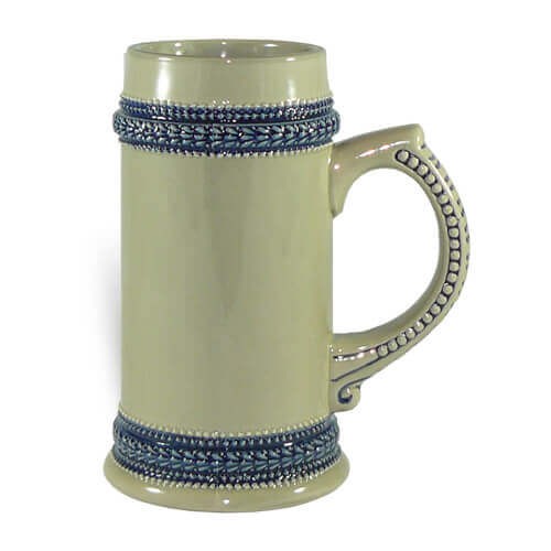 Grey beer mug with blue ornament 660 ml
