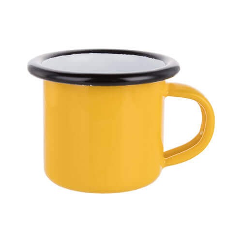 100 ml enamelled mug yellow with black edge lining for thermo-transfer printing