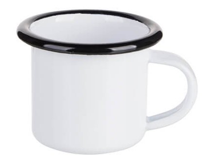 100 ml enamelled mug white with black edge lining for thermo-transfer printing