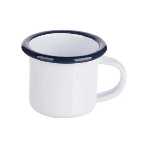 100 ml enamelled mug white with navy blue edge lining for thermo-transfer printing